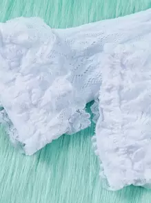 ROMWE Kawaii Lace Ruffle Trim Over The Calf Socks - White - View 3