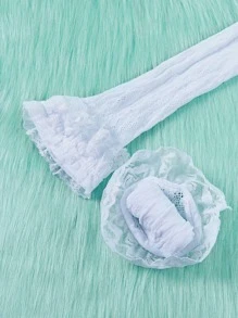 ROMWE Kawaii Lace Ruffle Trim Over The Calf Socks - White - View 4