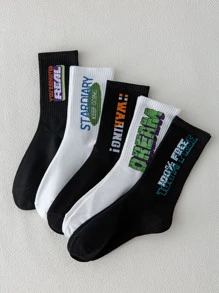 男士5雙字母圖案襪子 - 彩色 - 查看 1