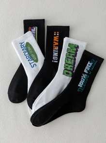 男士5雙字母圖案襪子 - 彩色 - 查看 2