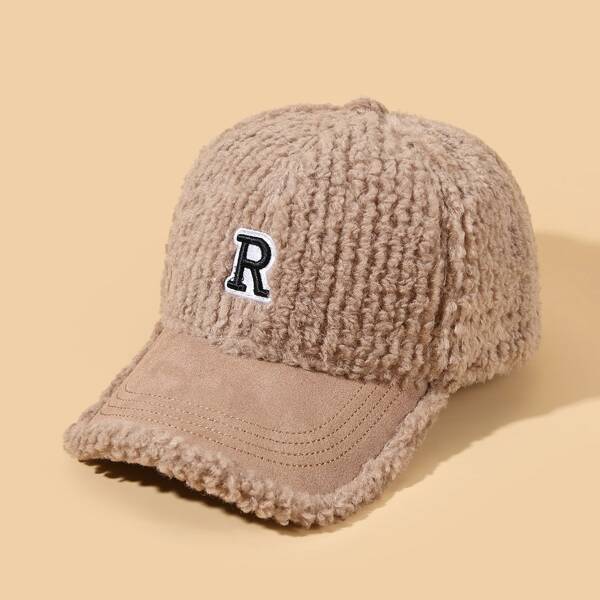 

Letter Embroidered Fuzzy Baseball Cap, Khaki