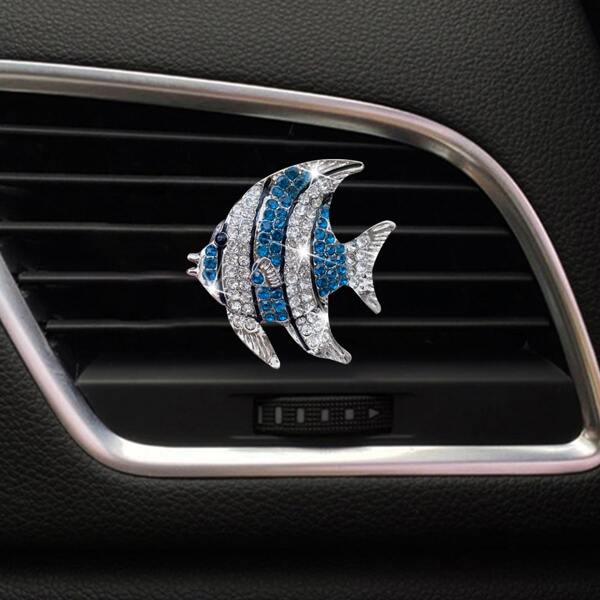 

Rhinestone Decor Fish Design Car Air Outlet Clip, Blue