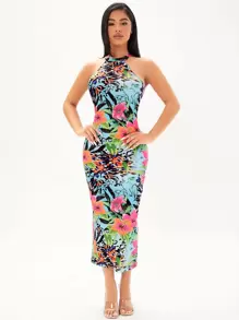 SHEIN SXY 印花吊脖緊身洋裝 - 彩色 - 查看 1