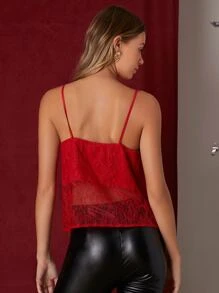 SHEIN Top de tirantes con encaje transparente - Burdeos - Ver 2