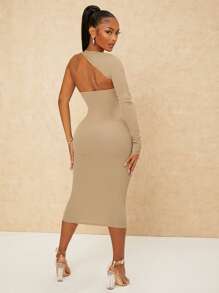 SHEIN SXY Đầm Bất đối xứng Cắt ra màu trơn Gợi cảm - Màu be - Xem 3