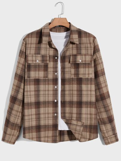 Guys Plaid Button Front Pocket Shirt