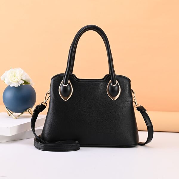 

Studded Decor Top Handle Bag, Black