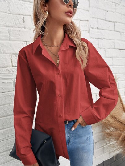 RueChic Solid Button Front Shirt