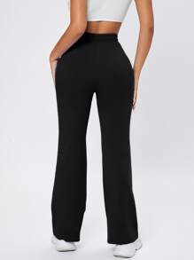 SHEIN PETITE Solid Drawstring Waist Joggers - Black - View 2