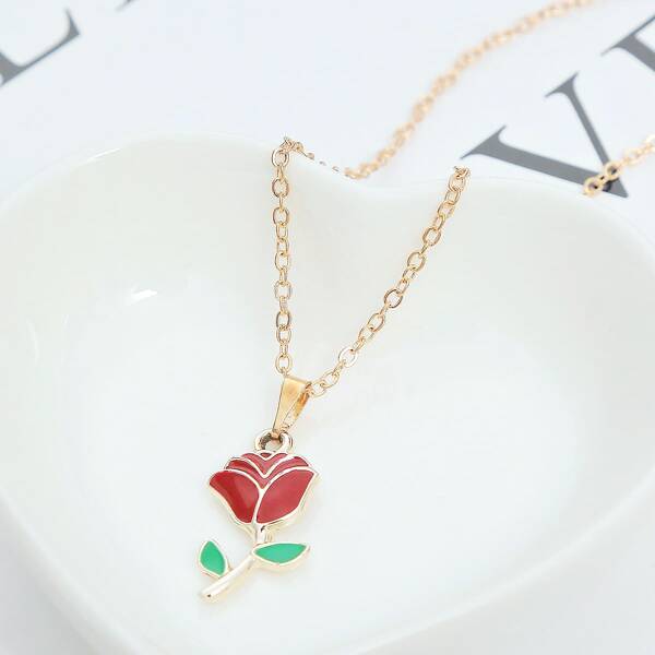 

Floral Charm Necklace, Red