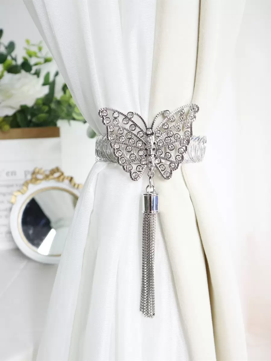 1pc Butterfly Design Curtain Tieback - Silver - View 1