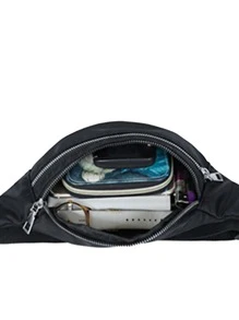 超輕便攜的斜跨包純色時尚休閒尼龍斜跨包臀包女士簡約多用途電話包腰包適用於運動健身戶外旅行迷你極簡主義臀包尼龍前拉鍊臀包,多功能時尚斜跨胸包,適用於旅行和運動 - 黑色 - 查看 4