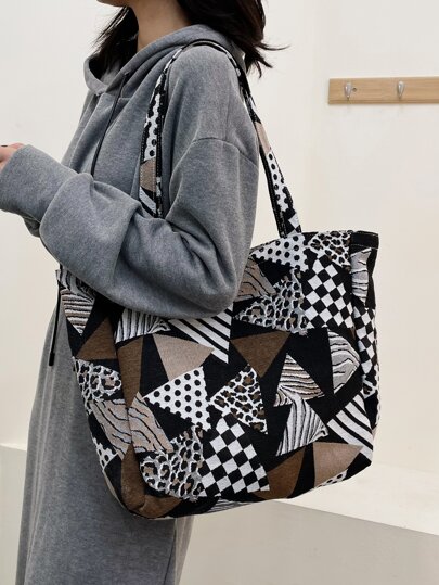 Colorblock Geometric Graphic Tote Bag