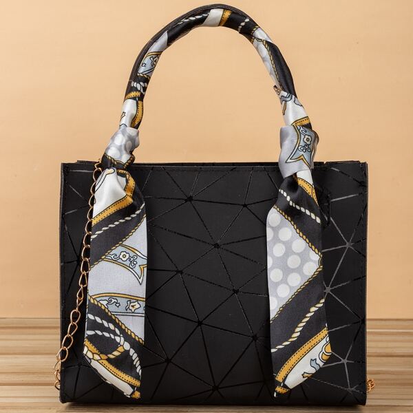 

Geometric Pattern Twilly Scarf Decor Square Bag, Black