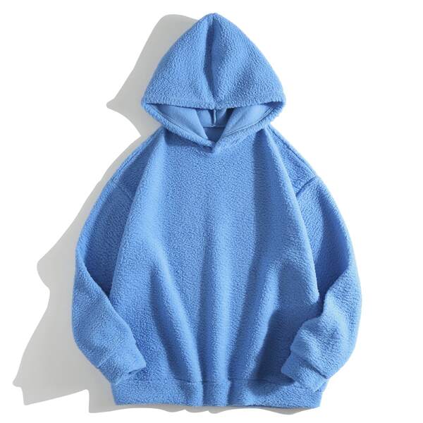 

Solid Hooded Teddy Sweatshirt, Blue