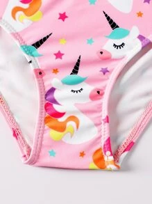 Young Girl Cute Unicorn Printed Colorful Strap Pink Bikini Set For Kids Summer Beach