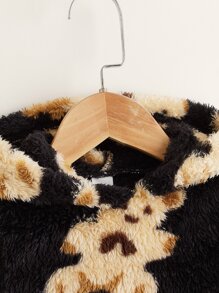 SHEIN 女童小熊印花无袖泰迪熊卫衣 - 黑色 - 查看 4