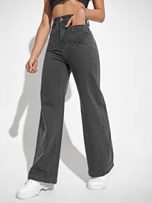 Jeans de pierna recta de talle alto - Gris Oscuro - Ver 3