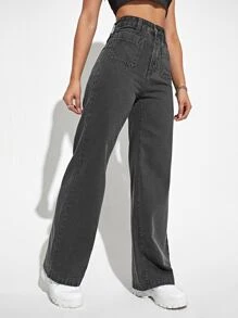 Jeans de pierna recta de talle alto - Gris Oscuro - Ver 5
