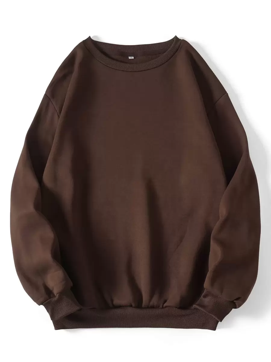SHEIN EZwear Solid Thermal Lined Sweatshirt - Coffee Brown - View 1
