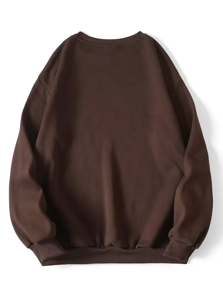 SHEIN EZwear Áo nỉ Chất rắn Lót nhiệt - Cà phê nâu - Xem 2