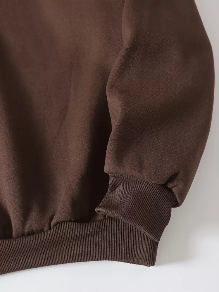 SHEIN EZwear Áo nỉ Chất rắn Lót nhiệt - Cà phê nâu - Xem 3