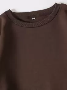 SHEIN EZwear Solid Thermal Lined Sweatshirt - Coffee Brown - View 5