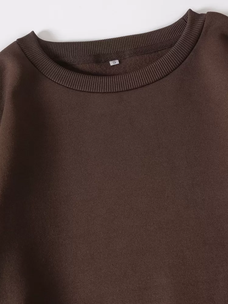 SHEIN EZwear Áo nỉ Chất rắn Lót nhiệt - Cà phê nâu - Xem 5