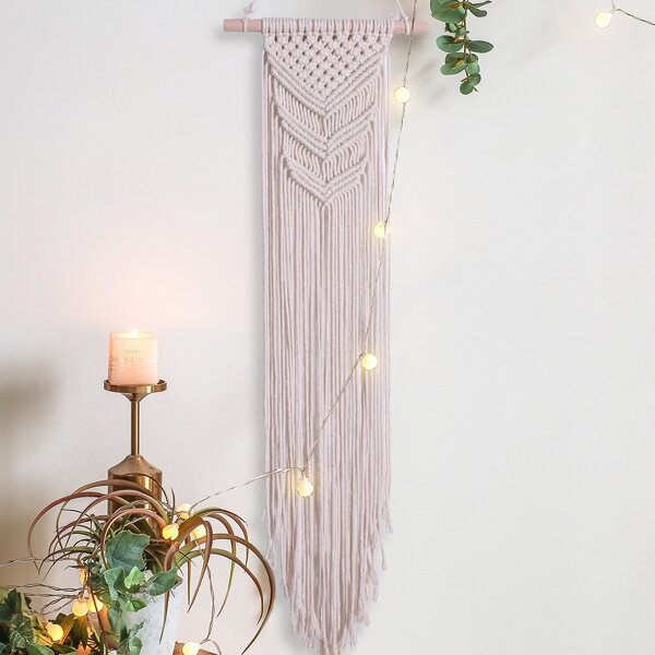 

1pc Tassel Decor Woven Wall Hanging, Beige