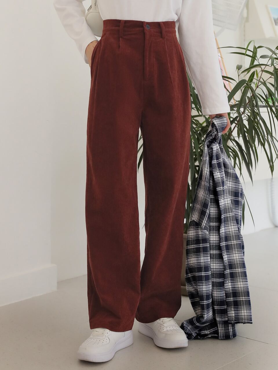High Waist Corduroy Straight Leg Pants