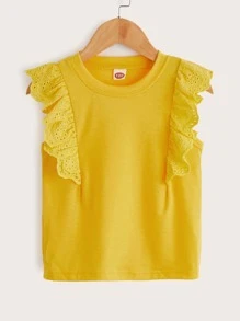 Niñas Top tank con bordado con ojal ribete con fruncido - Amarillo - Ver 1