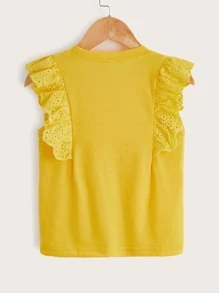 Niñas Top tank con bordado con ojal ribete con fruncido - Amarillo - Ver 2