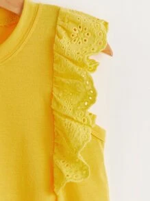 Niñas Top tank con bordado con ojal ribete con fruncido - Amarillo - Ver 3