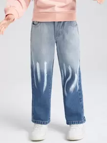 SHEIN Toddler Girls Quần Jeans Túi Dây kéo Nút phía trước Ombre - Nhiều màu - Xem 1