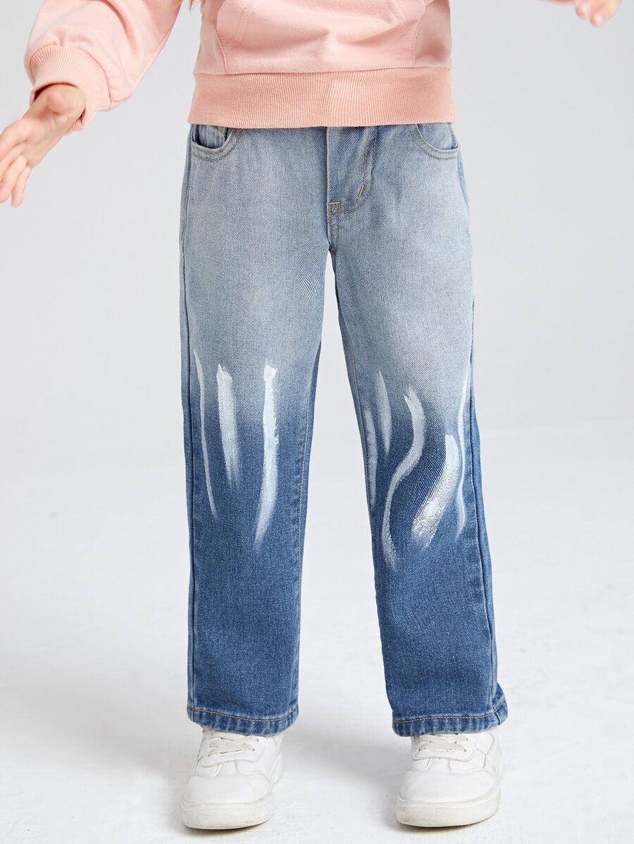 SHEIN Toddler Girls Quần Jeans Túi Dây kéo Nút phía trước Ombre - Nhiều màu - Xem 1