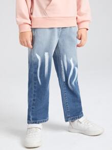 SHEIN Toddler Girls Quần Jeans Túi Dây kéo Nút phía trước Ombre - Nhiều màu - Xem 3