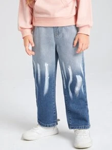 SHEIN Toddler Girls Quần Jeans Túi Dây kéo Nút phía trước Ombre - Nhiều màu - Xem 4