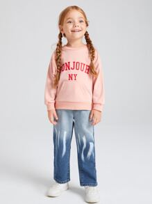 SHEIN Toddler Girls Quần Jeans Túi Dây kéo Nút phía trước Ombre - Nhiều màu - Xem 5