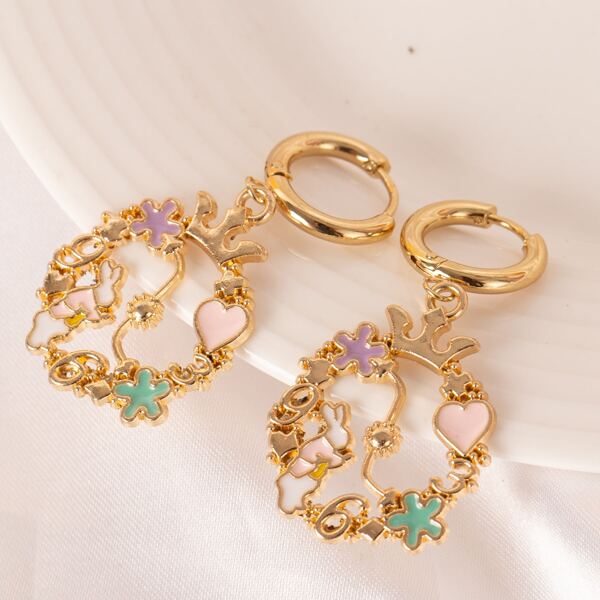 

Crown & Heart Decor Drop Earrings, Multicolor