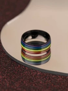 時尚流行LGBT男士彩虹印花戒指不銹鋼，適合珠寶禮物和時尚外觀 - 彩色 - 查看 2