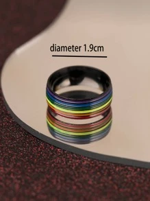 時尚流行LGBT男士彩虹印花戒指不銹鋼，適合珠寶禮物和時尚外觀 - 彩色 - 查看 3