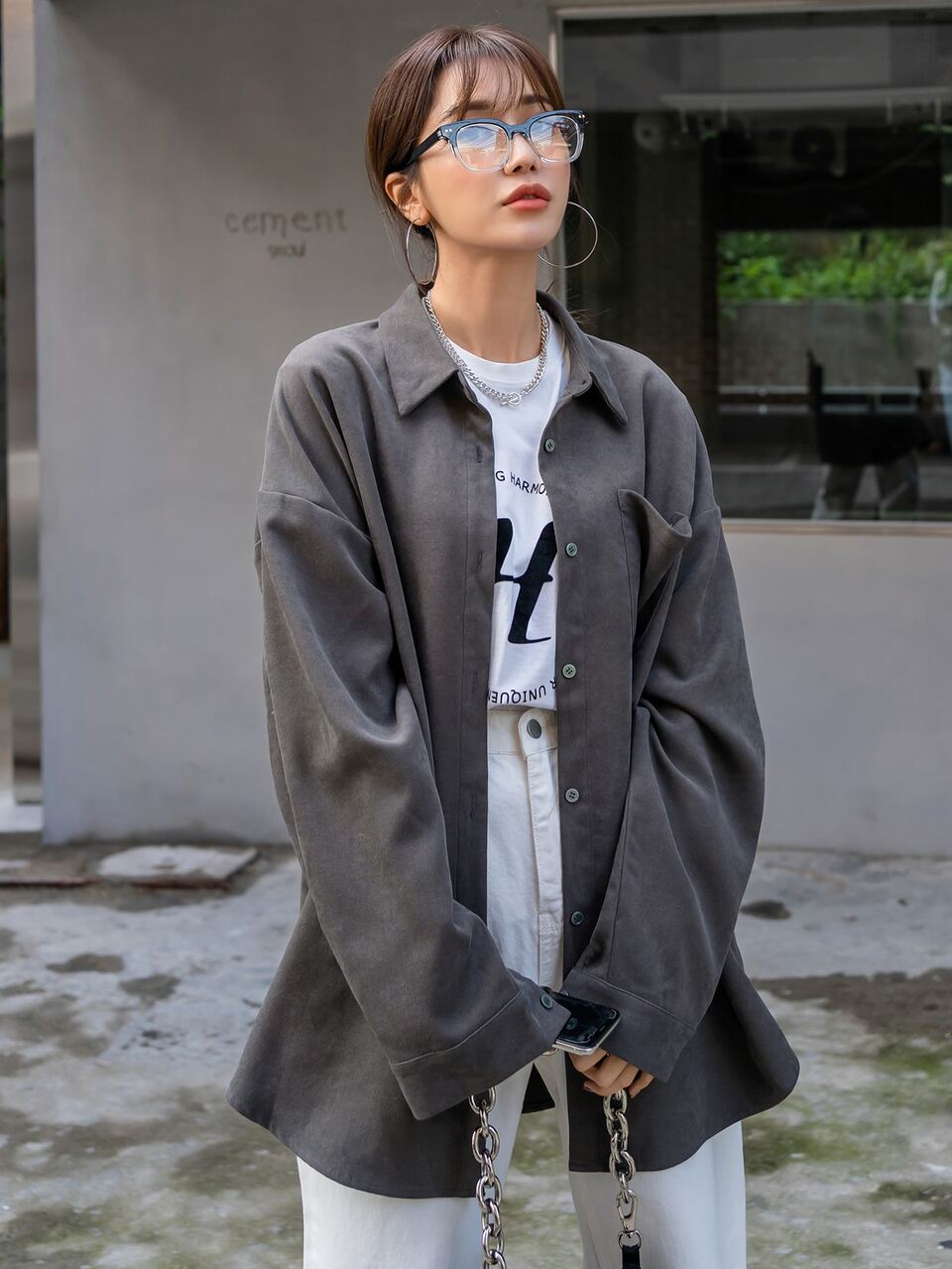 Patched Pocket Drop Shoulder Blouse