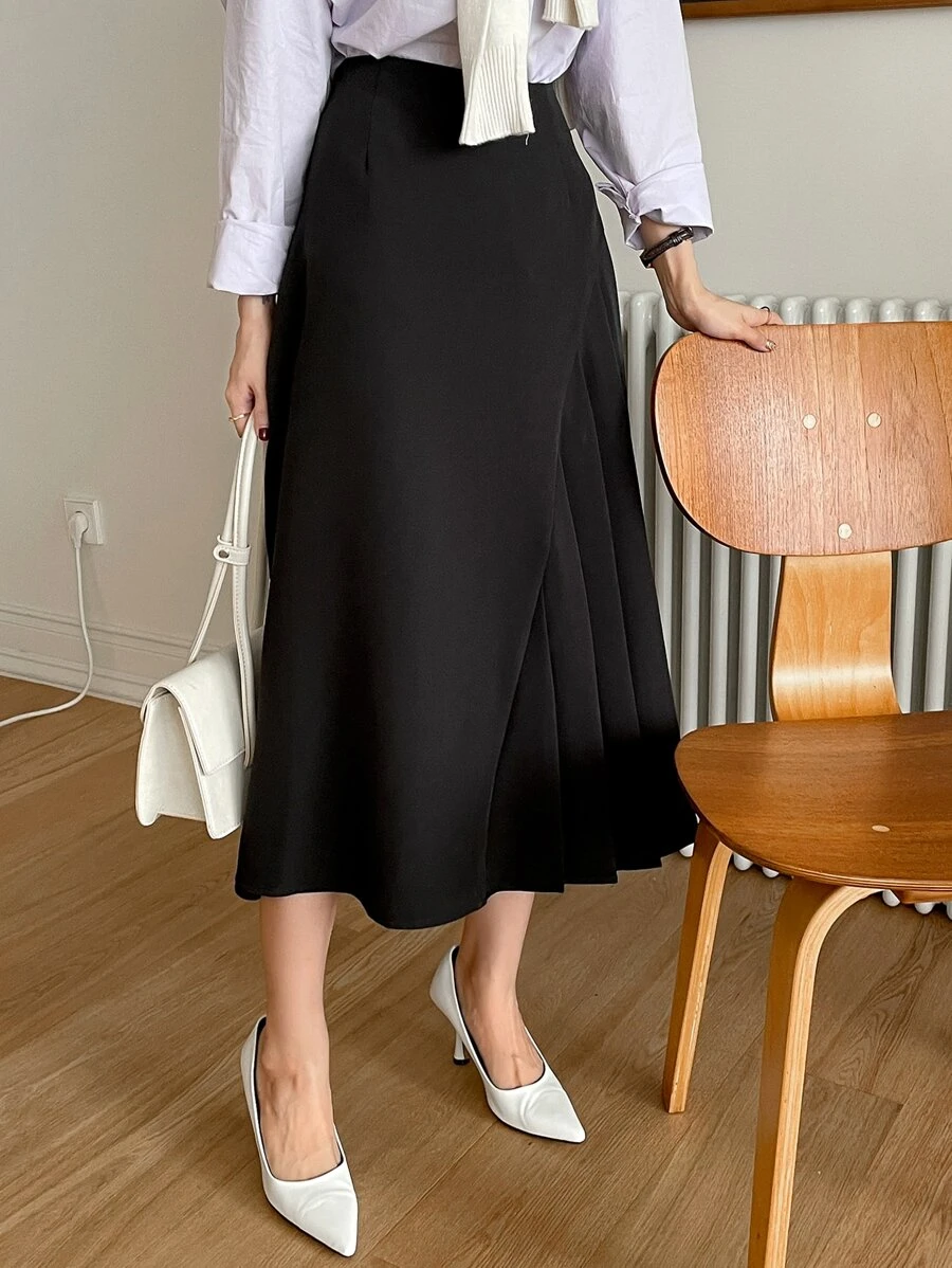 DAZY Cao eo Chân Váy xếp ly - màu đen - Xem 1