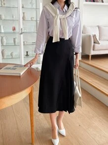 DAZY Cao eo Chân Váy xếp ly - màu đen - Xem 8