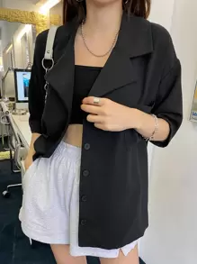 DAZY Patched Pocket Drop Shoulder Longline Blazer - Black - View 1