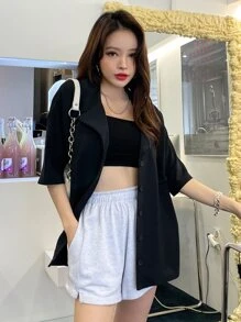 DAZY Patched Pocket Drop Shoulder Longline Blazer - Black - View 3