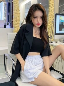 DAZY Patched Pocket Drop Shoulder Longline Blazer - Black - View 4