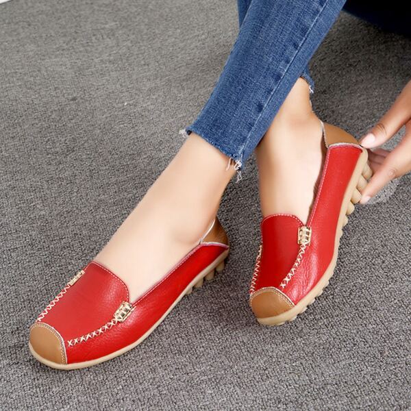 

Litchi Embossed Slip-on Loafers, Red