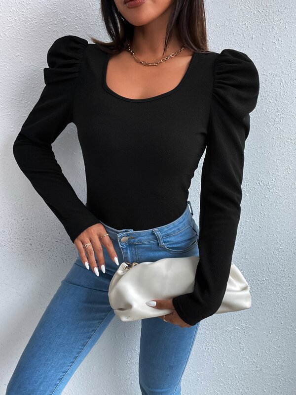 RueChic Scoop Neck Gigot Sleeve Tee