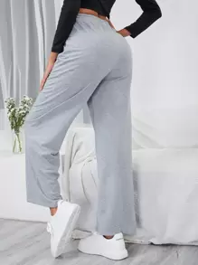 SHEIN Frenchy 素色腰部抽繩衛褲 - 淺灰色 - 查看 2
